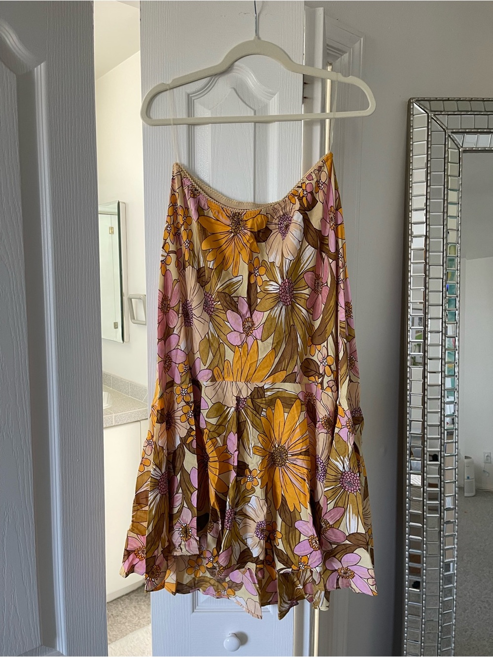 Floral Midi Skirt in Mustard & Pink